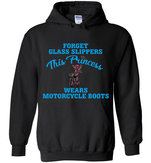 youth princess wears motorcycle boots hoodie