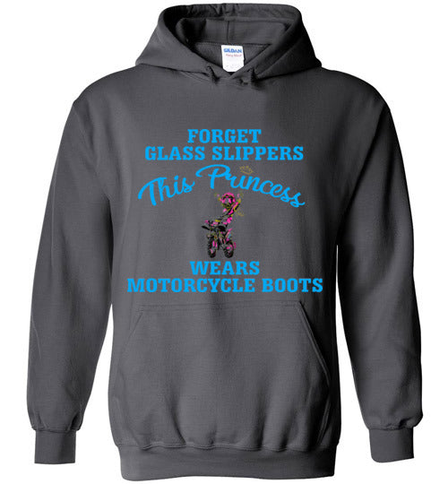 youth princess wears motorcycle boots hoodie