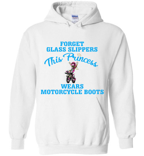 youth princess wears motorcycle boots hoodie