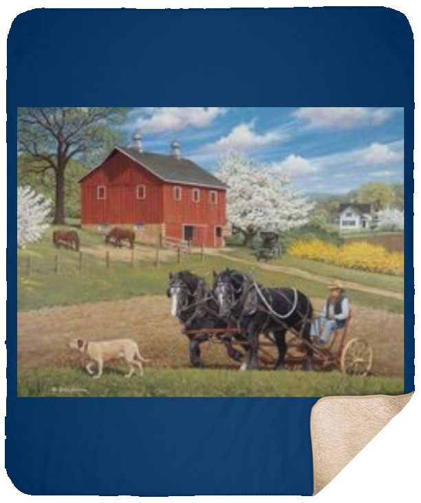 Farm Scene Sherpa Blanket - 50x60