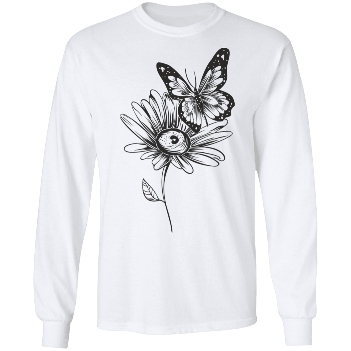 Wildflower and Butterfly long sleeve Cotton T-Shirt