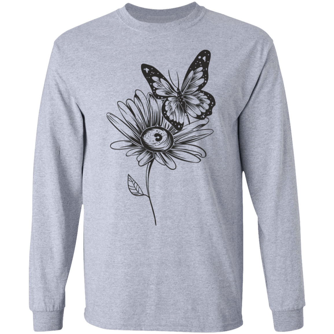 Wildflower and Butterfly long sleeve Cotton T-Shirt