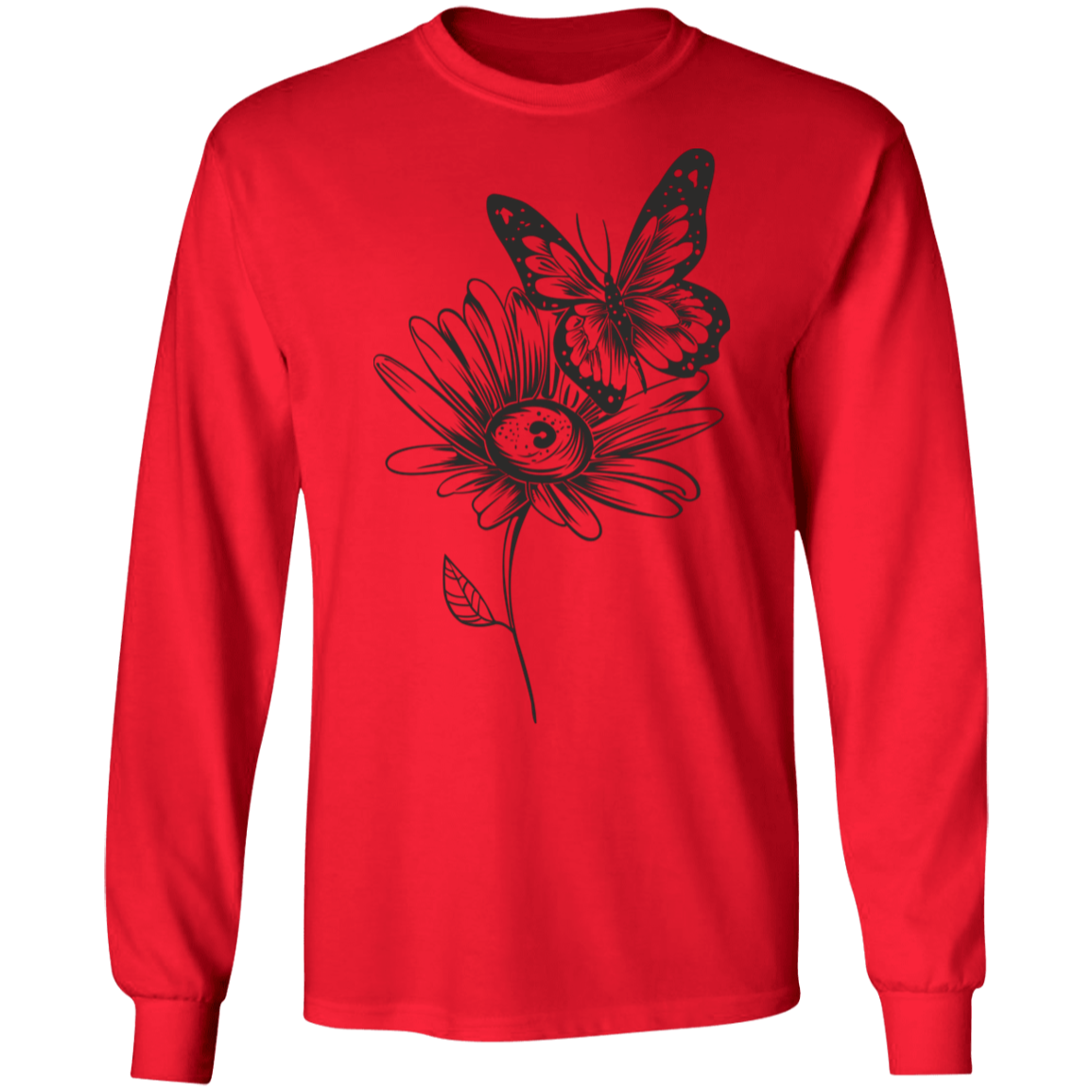 Wildflower and Butterfly long sleeve Cotton T-Shirt