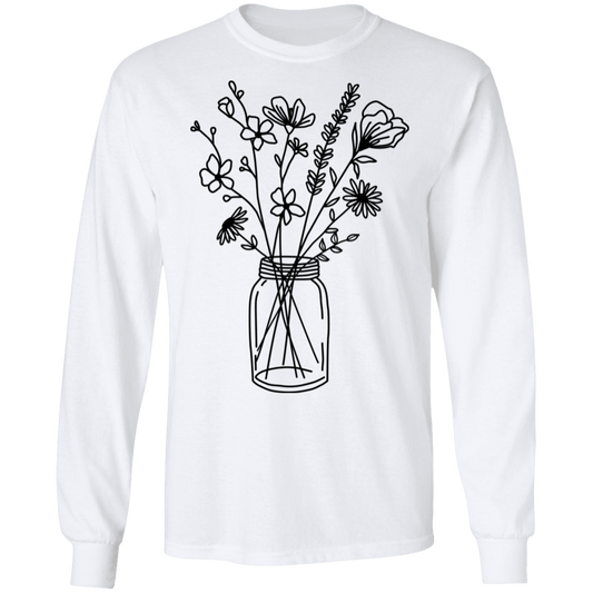 Wildflowers in a mason jar long sleeve Cotton T-Shirt
