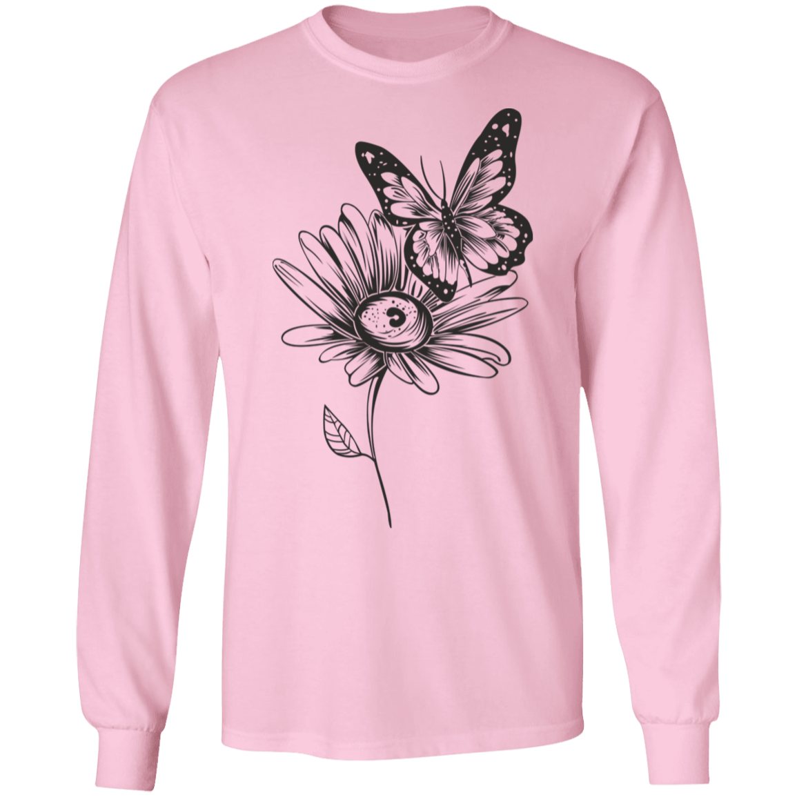 Wildflower and Butterfly long sleeve Cotton T-Shirt