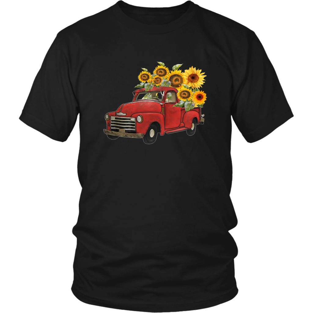 Red truck t-shirt with sunflowers