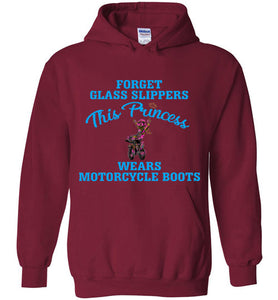 youth princess wears motorcycle boots hoodie