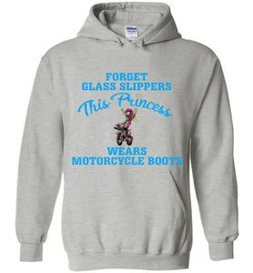 youth princess wears motorcycle boots hoodie