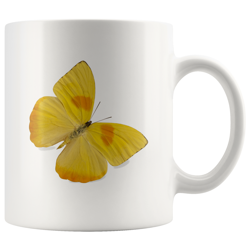 YELLOW  BUTTERFLY - WHITE MUG