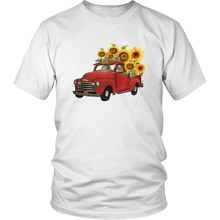 Load image into Gallery viewer, Red truck t-shirt with sunflowers
