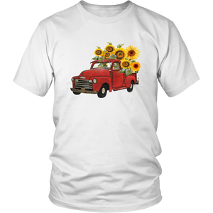 Red truck t-shirt with sunflowers