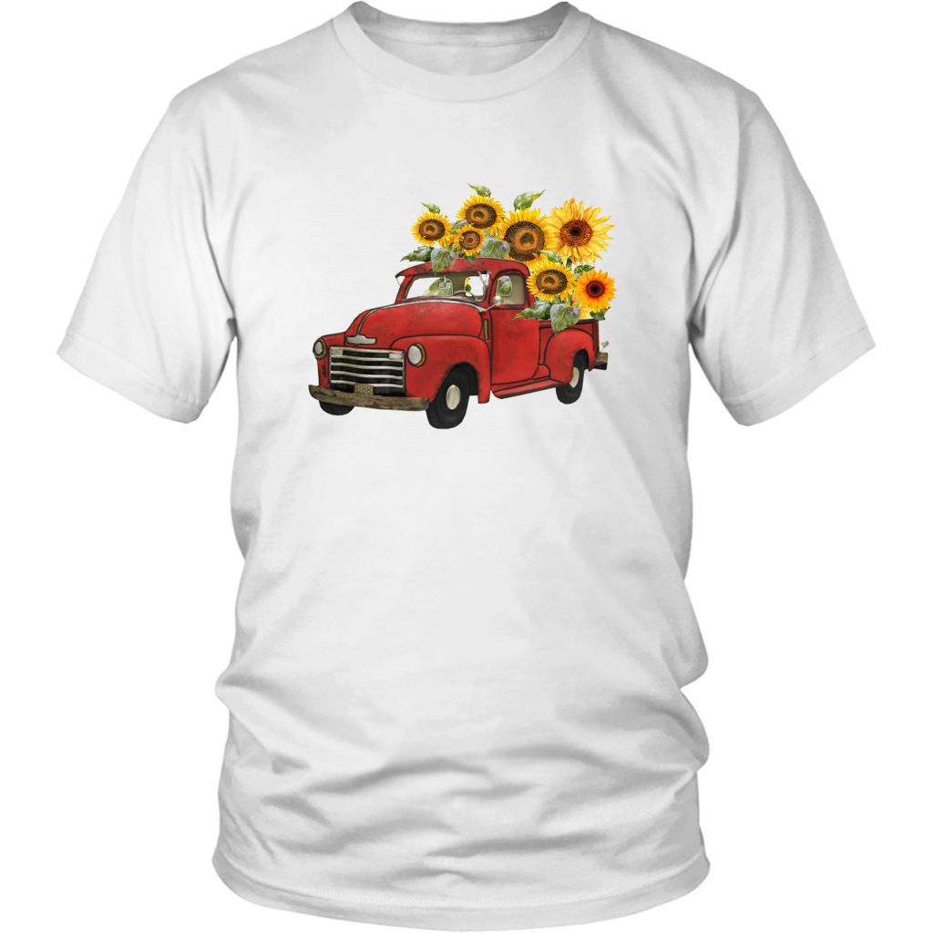 Red truck t-shirt with sunflowers