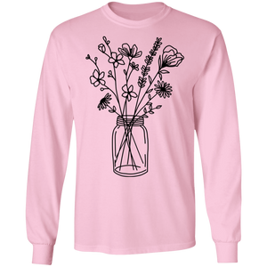 Wildflowers in a mason jar long sleeve Cotton T-Shirt