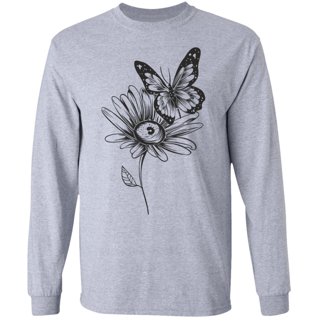 Wildflower and Butterfly long sleeve Cotton T-Shirt