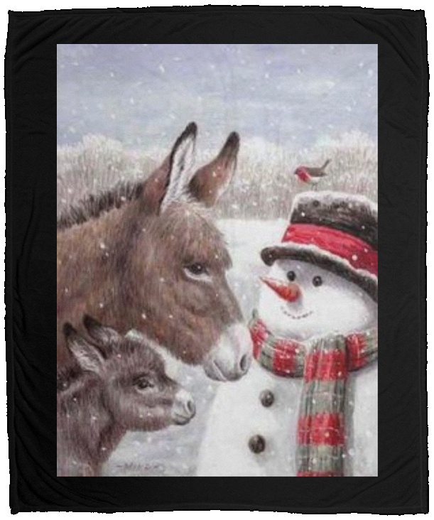 Donkey and Snowman Cozy Plush Fleece Blanket - 50x60