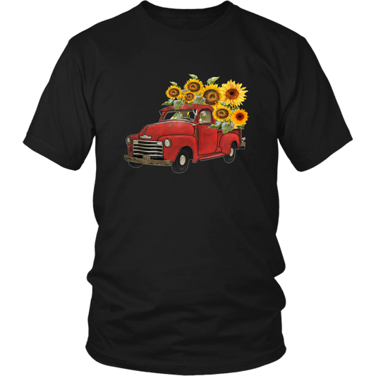 Red truck t-shirt with sunflowers