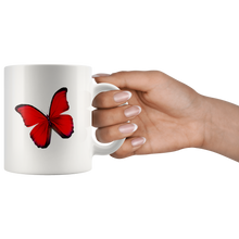 Load image into Gallery viewer, Red Butterfly on white mug
