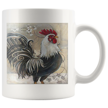 Load image into Gallery viewer, black and white rooster on white mug
