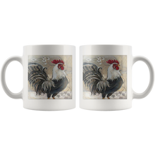 Load image into Gallery viewer, black and white rooster on white mug
